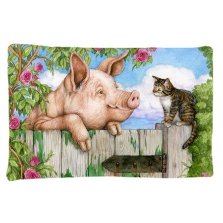 Carolines Treasures Carolines Treasures CDCO0349PILLOWCASE Pig at the Gate with the Cat Fabric Standard Pillowcase CDCO0349PILLOWCASE